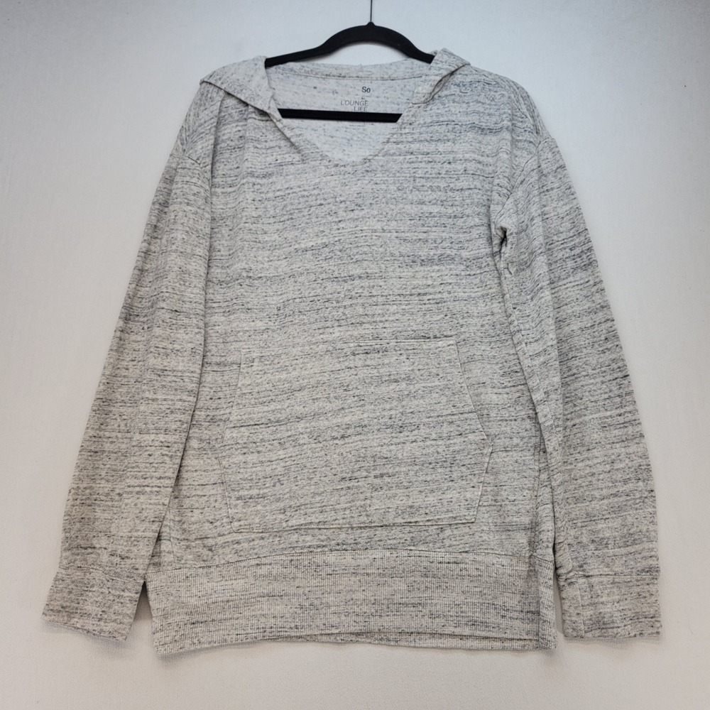 So Lounge Life Hoodie Womens Large Gray V-Neck Oversized Relaxed Pullover